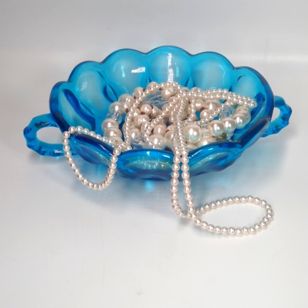 Vintage Anchor Hocking Cobalt Blue Pressed Glass Trinket or Jewelry Dish
